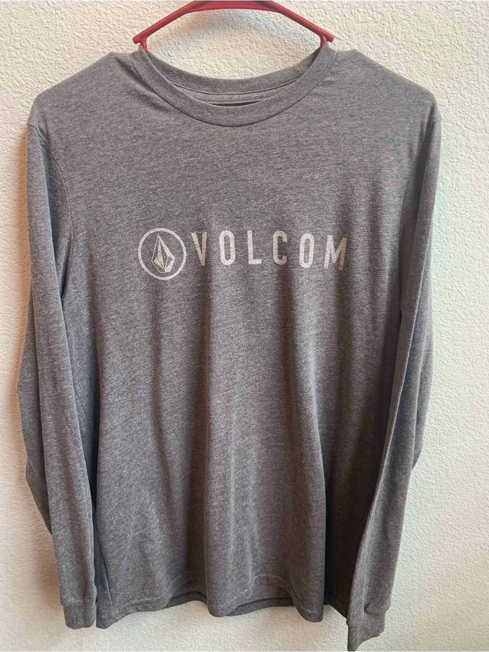 Volcom Gray Long Sleeve Logo Tee with Center Print